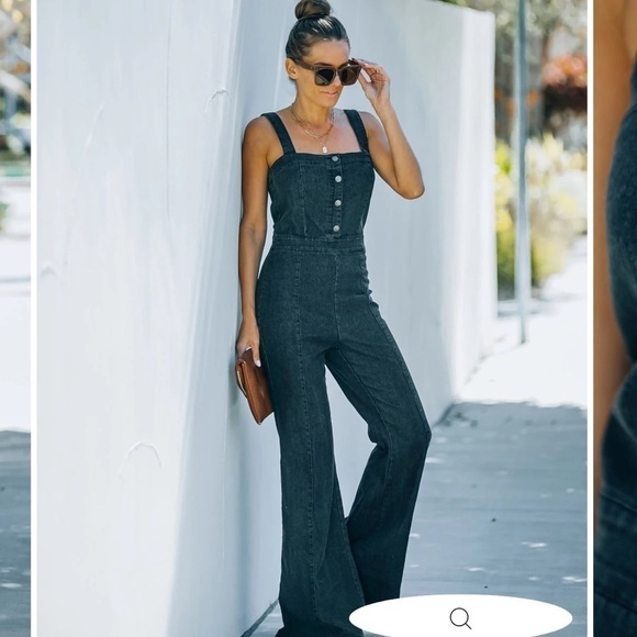 NECTAR Denim Square Neck Button Front Jumpsuit, S - Picture 1 of 13